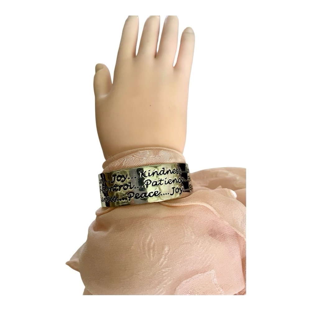 Fruits of the Spirit Inspirational Cuff Bracelet, Silver over Brass. - Picture 4 of 4